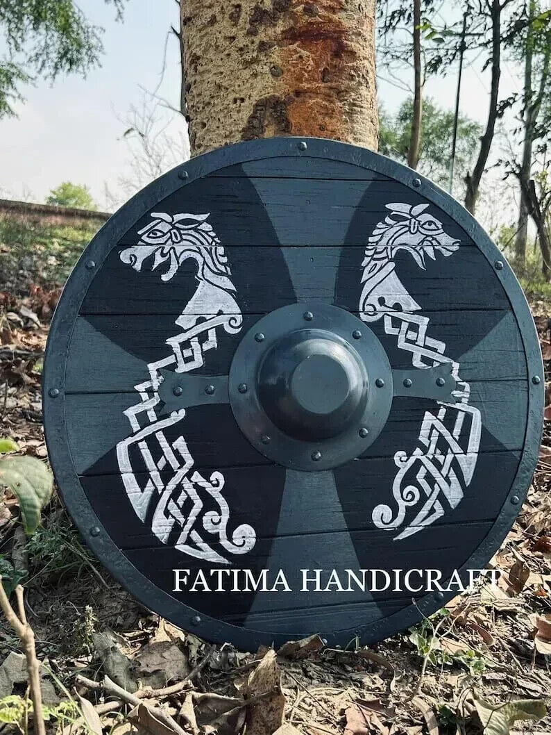 Hand Carved Viking Warrior Ship Shield Norse Inspired Decor Shield Medieval Shie
