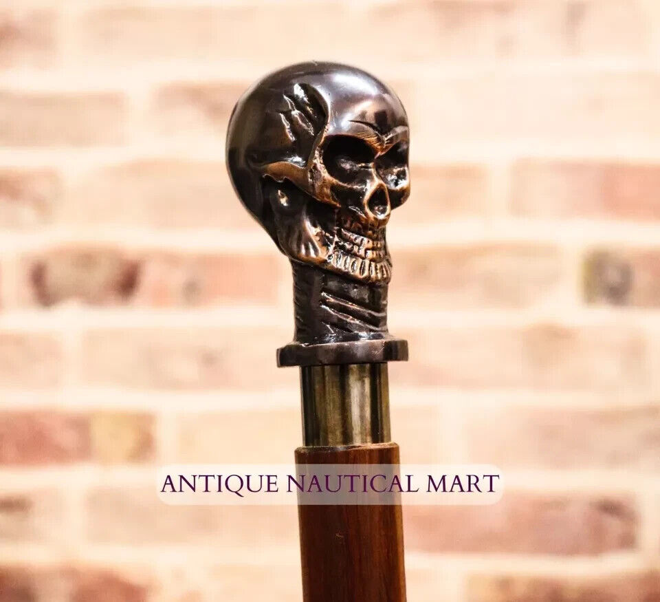 Antique Style sckul designHandle Wood Walking stick cane Vintage 3 Part open new