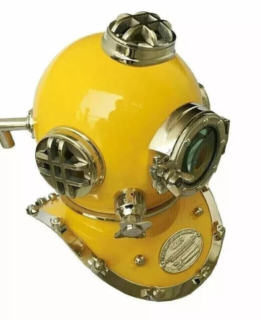 Antique Yellow 18" Diving Helmet US Navy Mark V Scuba Divers Helmet Replica.