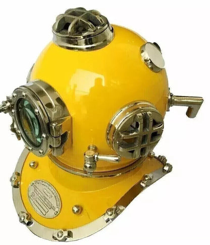 Antique Yellow 18" Diving Helmet US Navy Mark V Scuba Divers Helmet Replica.