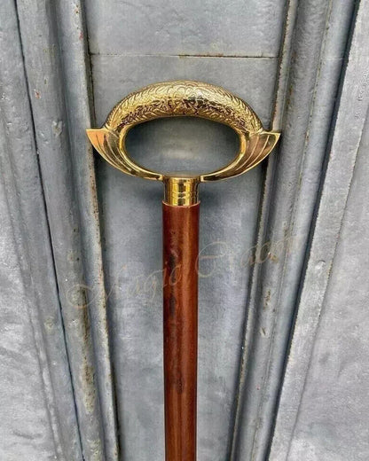 Brass Handle Walking Stick Victorian Brass Cane Wooden Vintage Style Antique Gift