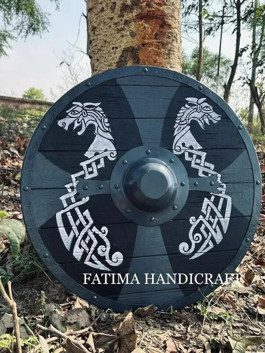 Hand Carved Viking Warrior Ship Shield Norse Inspired Decor Shield Medieval Shie