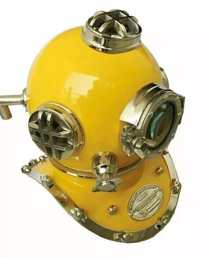 Antique Yellow 18" Diving Helmet US Navy Mark V Scuba Divers Helmet Replica.