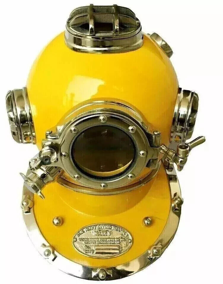 Antique Yellow 18" Diving Helmet US Navy Mark V Scuba Divers Helmet Replica.