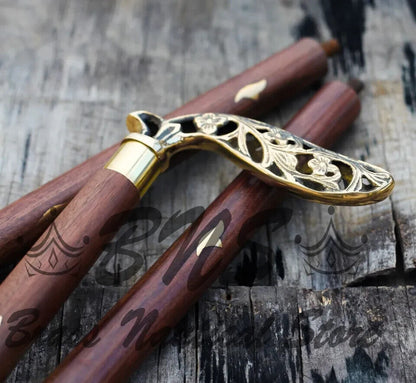 Designer Brass Vintage Handle Walking Solid Cane Wooden Walking Stick Antique